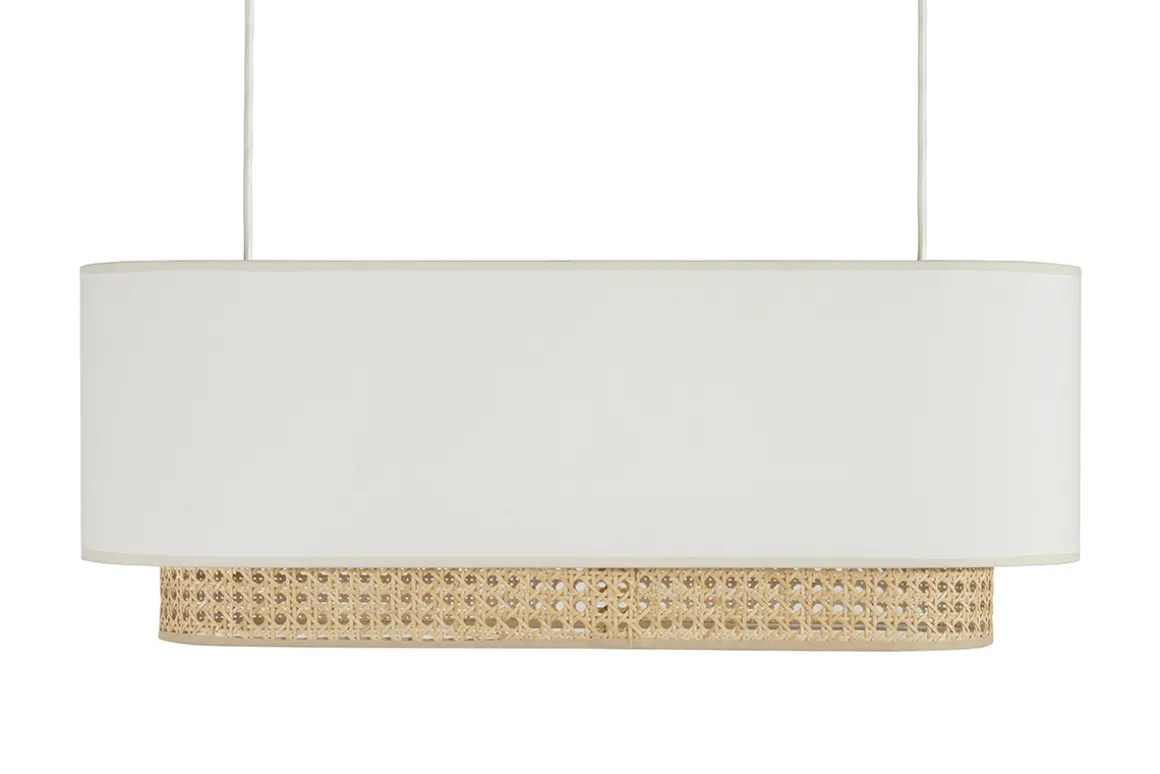 Miliboo Suspension|Suspension-Abat-jour pour suspension double en tissu blanc et cannage rotin naturel L62 cm TIWY