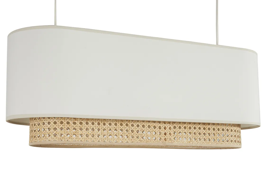 Miliboo Suspension|Suspension-Abat-jour pour suspension double en tissu blanc et cannage rotin naturel L62 cm TIWY