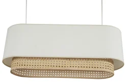 Miliboo Suspension|Suspension-Abat-jour pour suspension double en tissu blanc et cannage rotin naturel L62 cm TIWY
