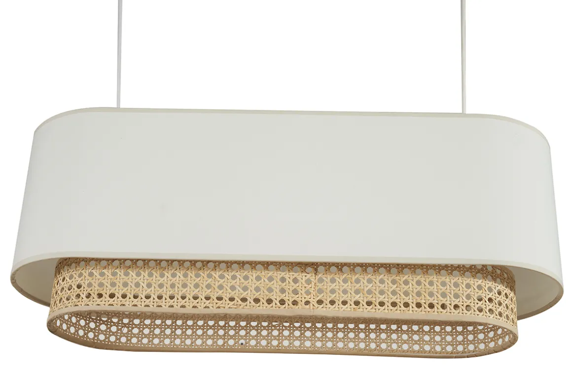 Miliboo Suspension|Suspension-Abat-jour pour suspension double en tissu blanc et cannage rotin naturel L62 cm TIWY