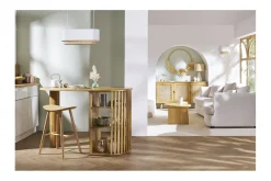 Miliboo Suspension|Suspension-Abat-jour pour suspension double en lin beige et cannage rotin naturel L62 cm TIWY