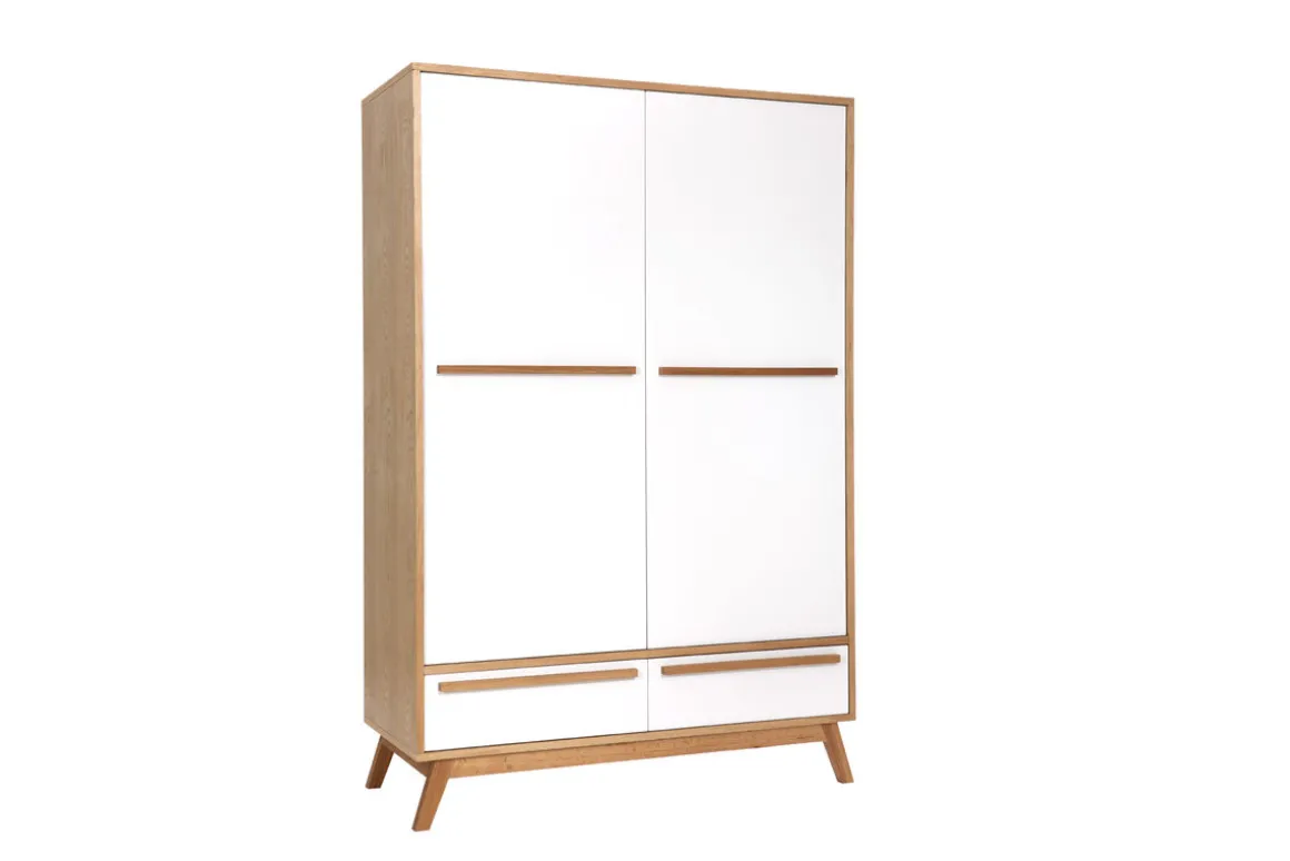 Miliboo Armoire-Armoire design avec penderie finition bois clair et blanc mat L120 cm HELIA