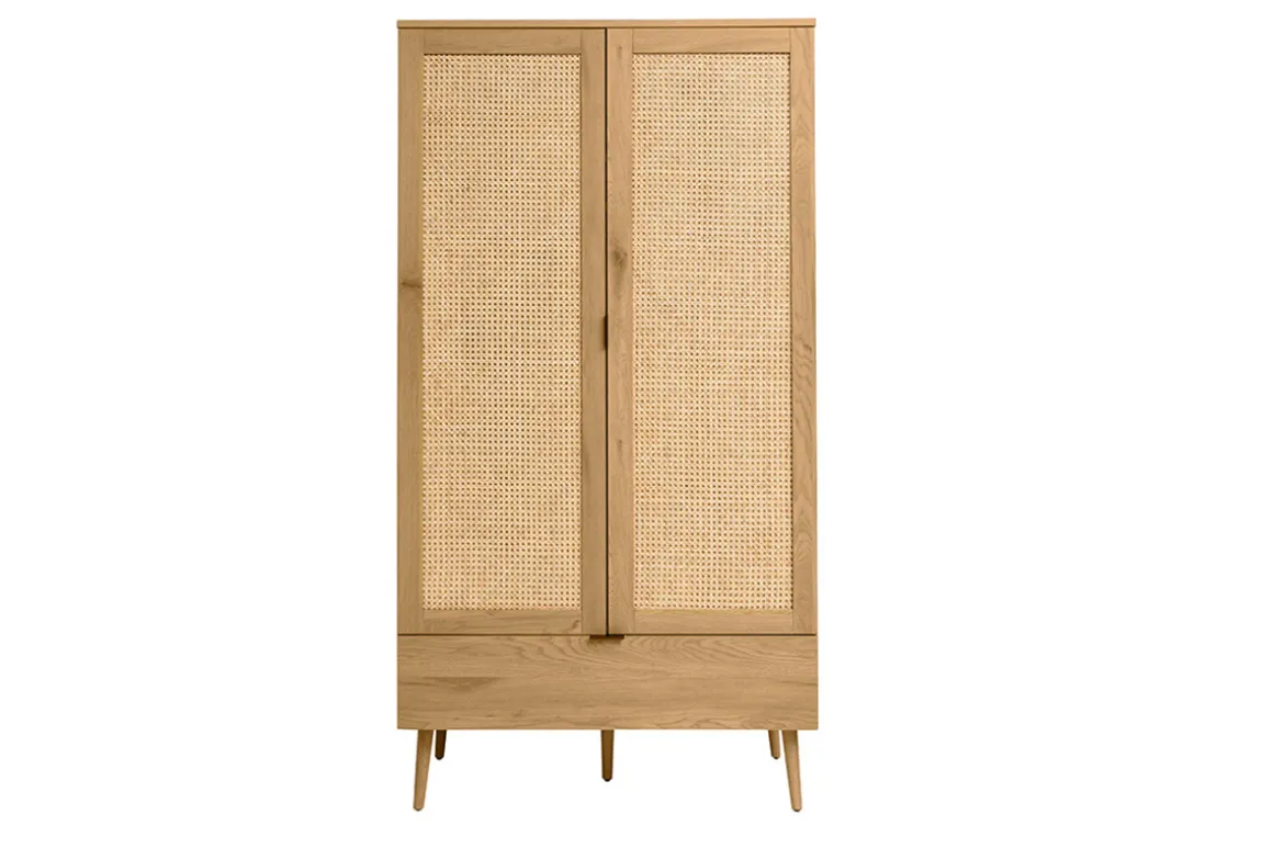 Miliboo Armoire-Armoire finition bois clair, cannage en rotin et métal noir H190 cm MANILLE