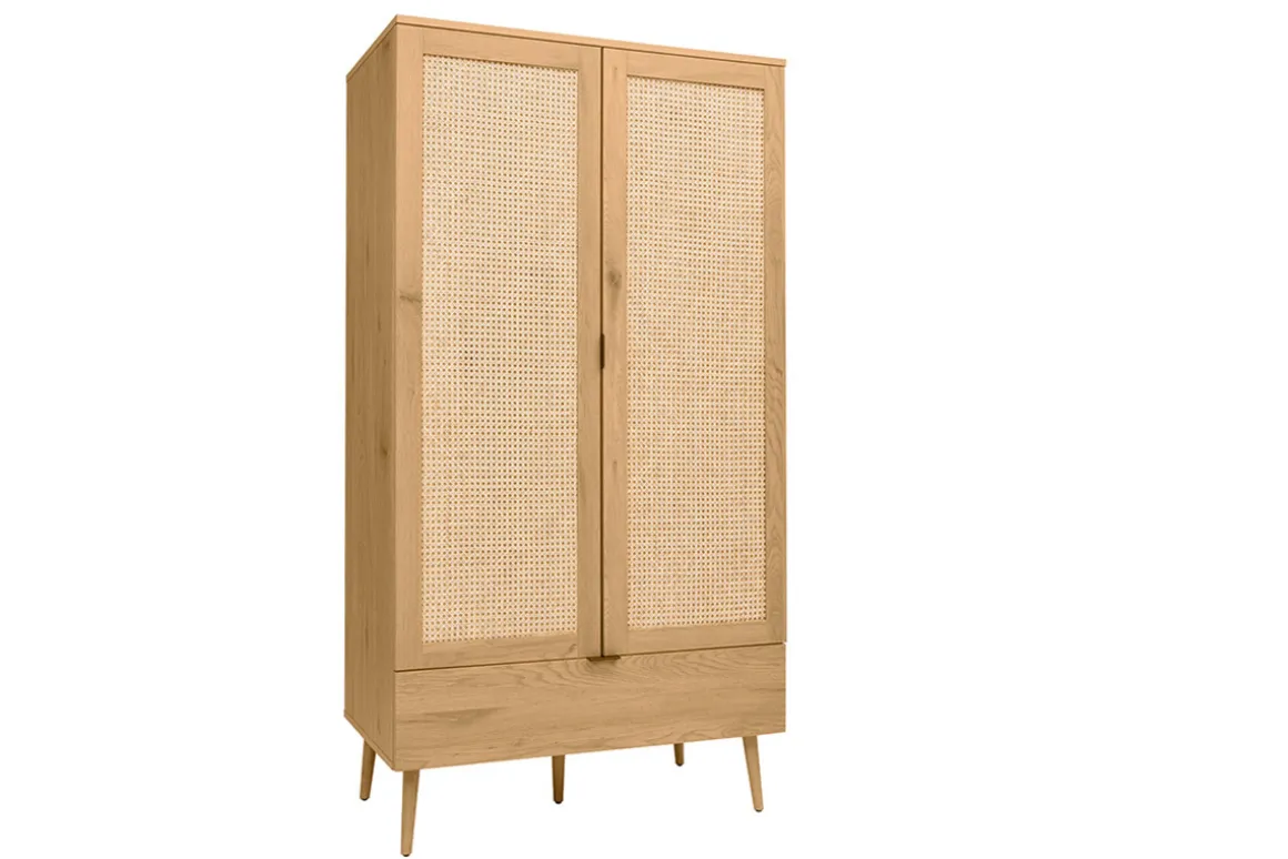 Miliboo Armoire-Armoire finition bois clair, cannage en rotin et métal noir H190 cm MANILLE