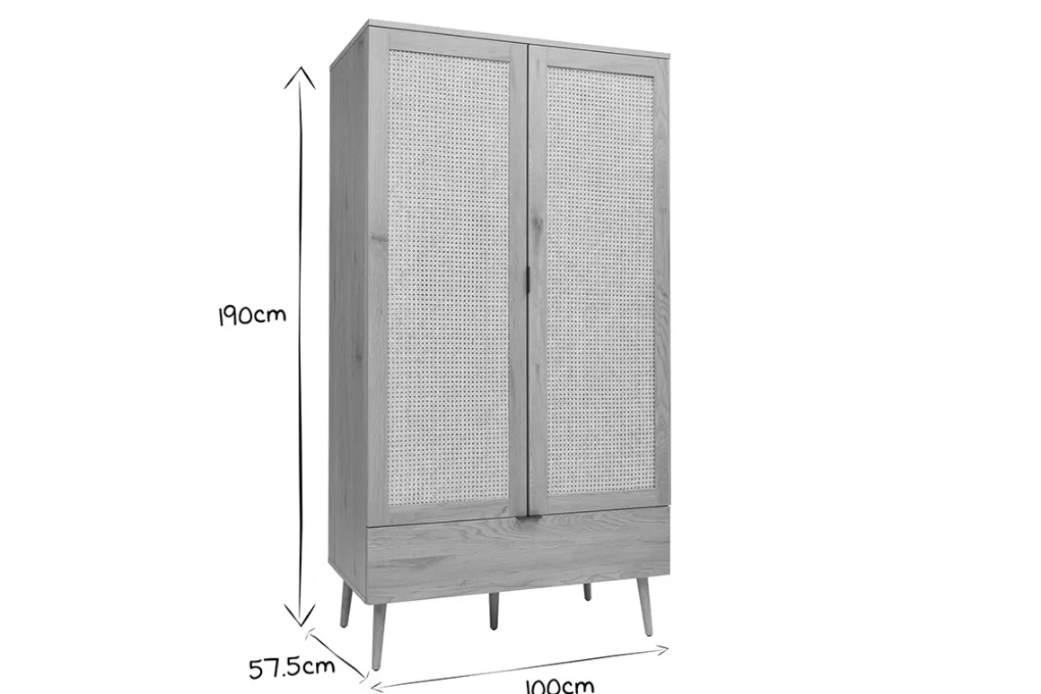 Miliboo Armoire-Armoire finition bois clair, cannage en rotin et métal noir H190 cm MANILLE
