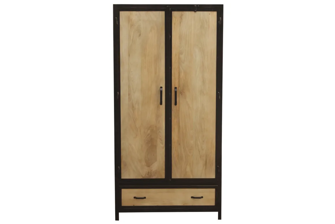 Miliboo Armoire-Armoire industrielle en bois massif manguier et métal noir L90 cm INDUSTRIA