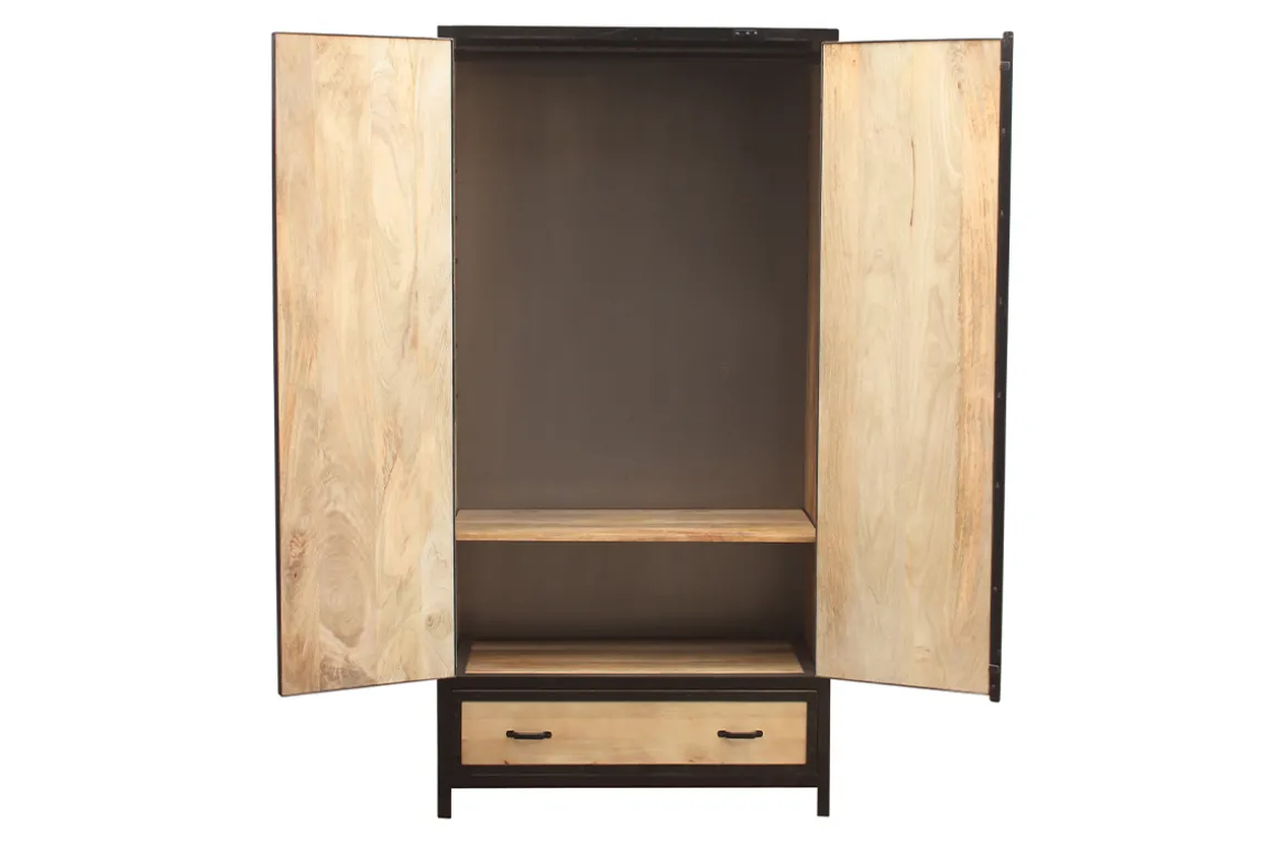 Miliboo Armoire-Armoire industrielle en bois massif manguier et métal noir L90 cm INDUSTRIA