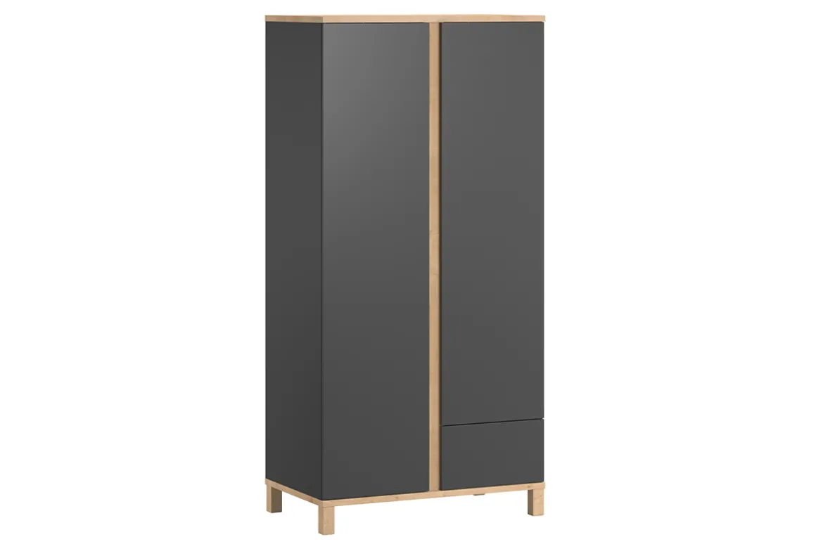 Miliboo Armoire|Rangement Enfant-Armoire scandinave avec penderie et étagères gris anthracite et bois clair L90 cm EILIE