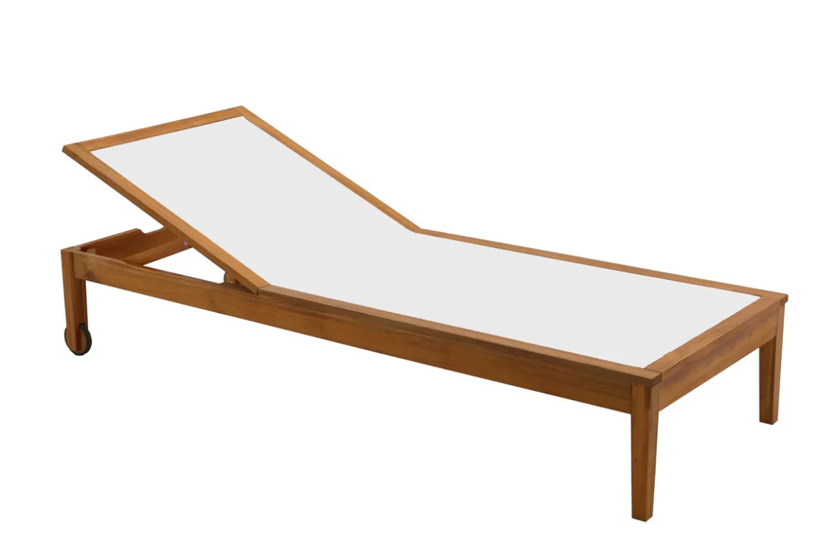 Miliboo Chaise Longue-Bain de soleil blanc et bois massif NAVEEN