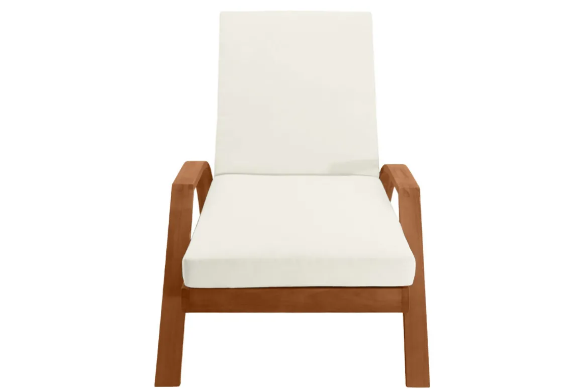 Miliboo Chaise Longue-Bain de soleil écru et bois massif MALAGA