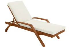 Miliboo Chaise Longue-Bain de soleil écru et bois massif MALAGA