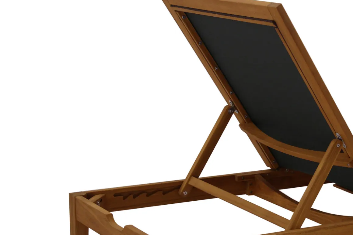 Miliboo Chaise Longue-Bain de soleil gris foncé et bois massif NAVEEN