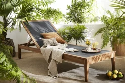 Miliboo Chaise Longue-Bain de soleil gris foncé et bois massif NAVEEN