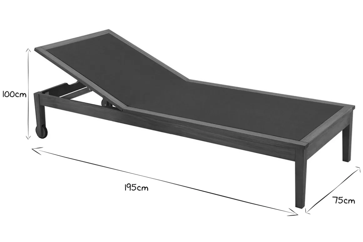 Miliboo Chaise Longue-Bain de soleil gris foncé et bois massif NAVEEN