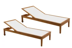 Miliboo Chaise Longue-Bains de soleil blanc et bois massif (lot de 2) NAVEEN