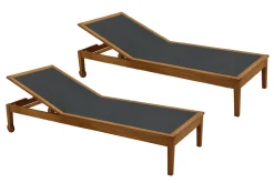 Miliboo Chaise Longue-Bains de soleil gris foncé et bois massif (lot de 2) NAVEEN