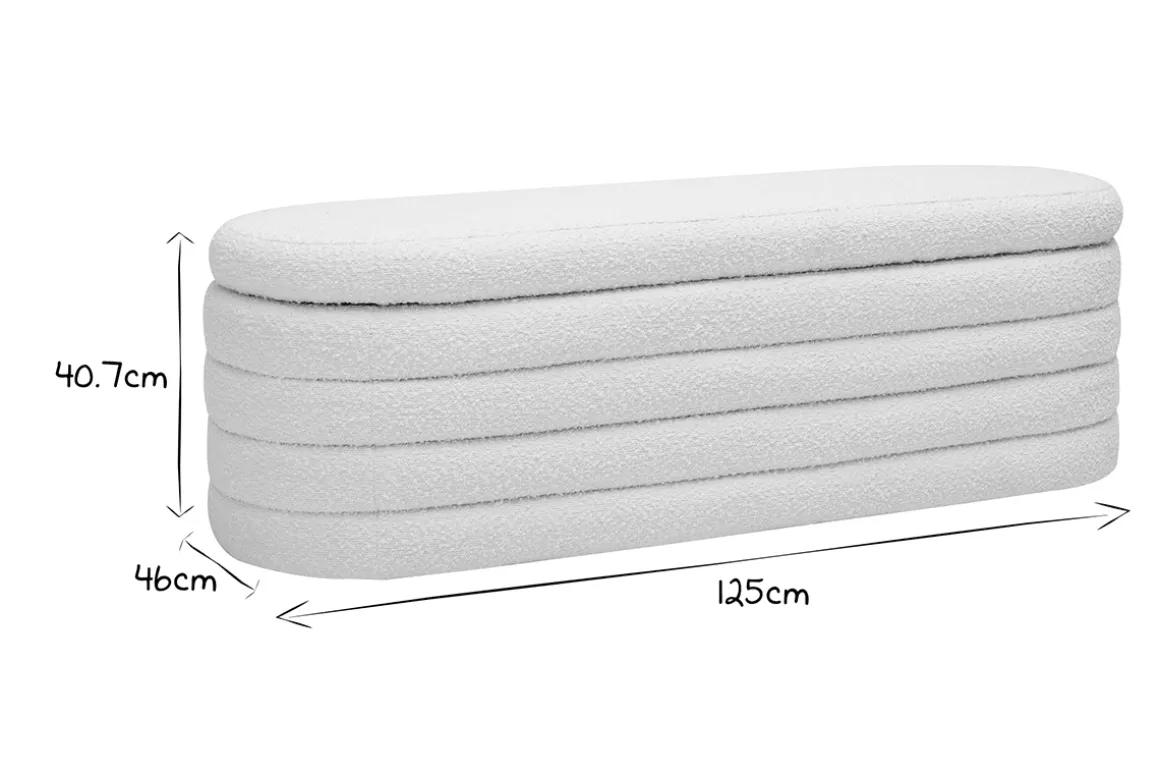 Miliboo Banc|Bout De Lit-Banc avec coffre en tissu effet laine bouclée blanc L125 cm NAVY