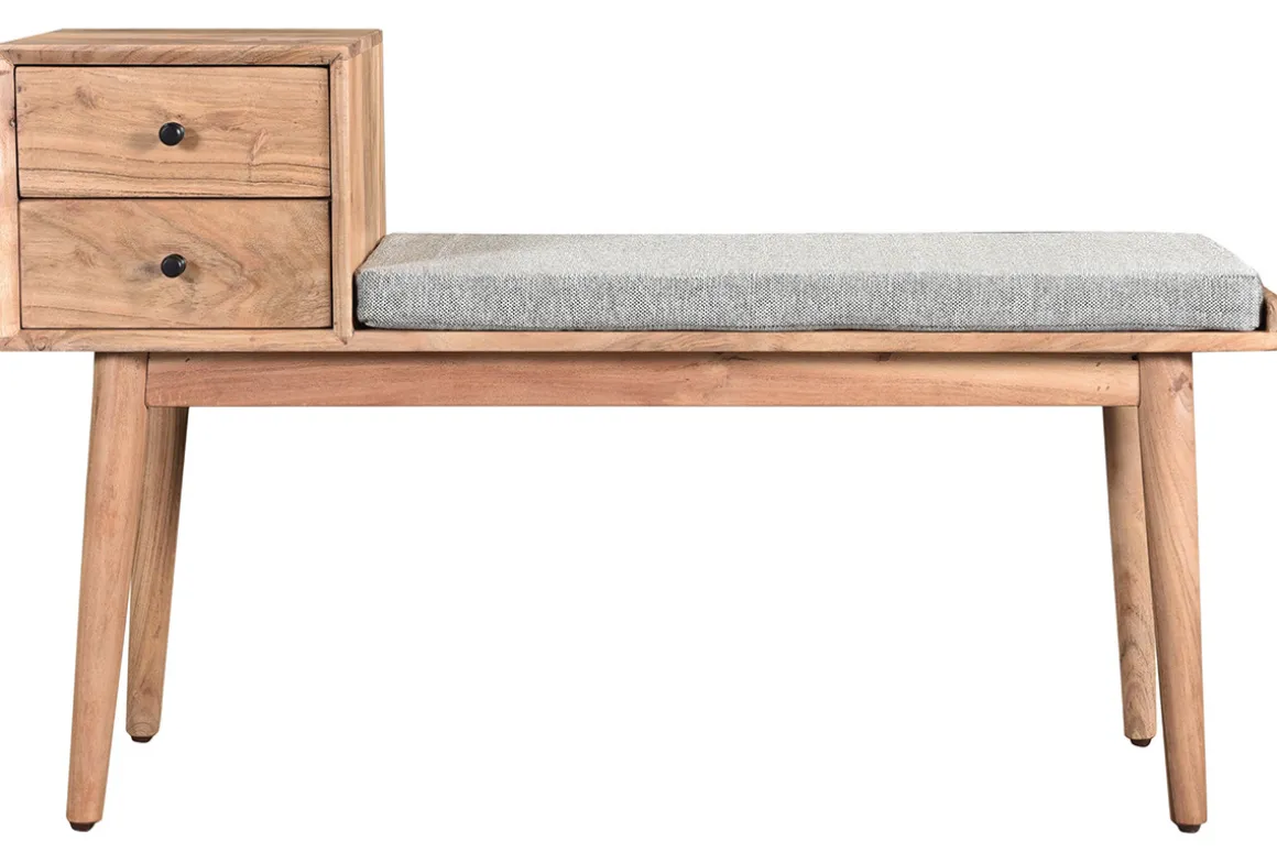 Miliboo Banc|Meuble D'entrée-Banc d'entrée avec rangements 2 tiroirs en bois clair massif L110 cm ALTY