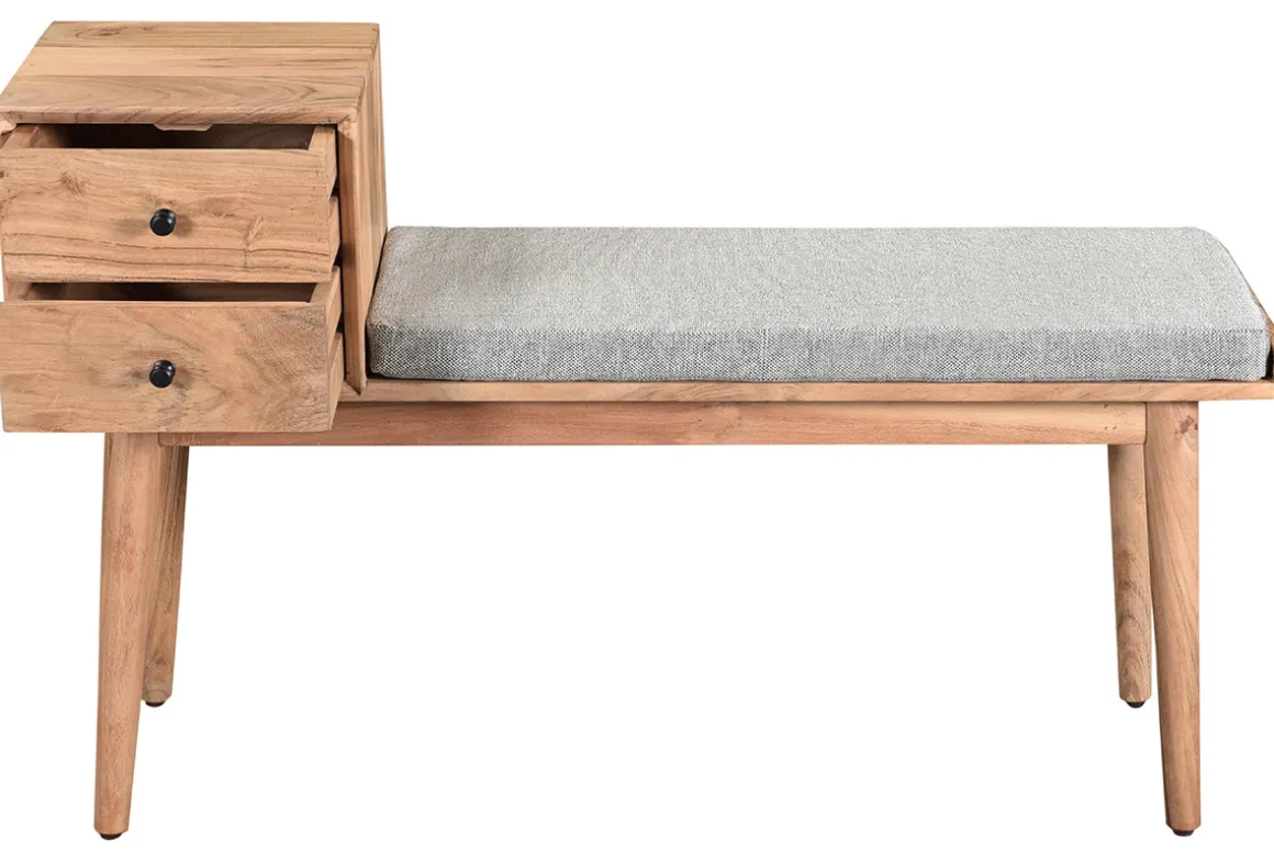 Miliboo Banc|Meuble D'entrée-Banc d'entrée avec rangements 2 tiroirs en bois clair massif L110 cm ALTY