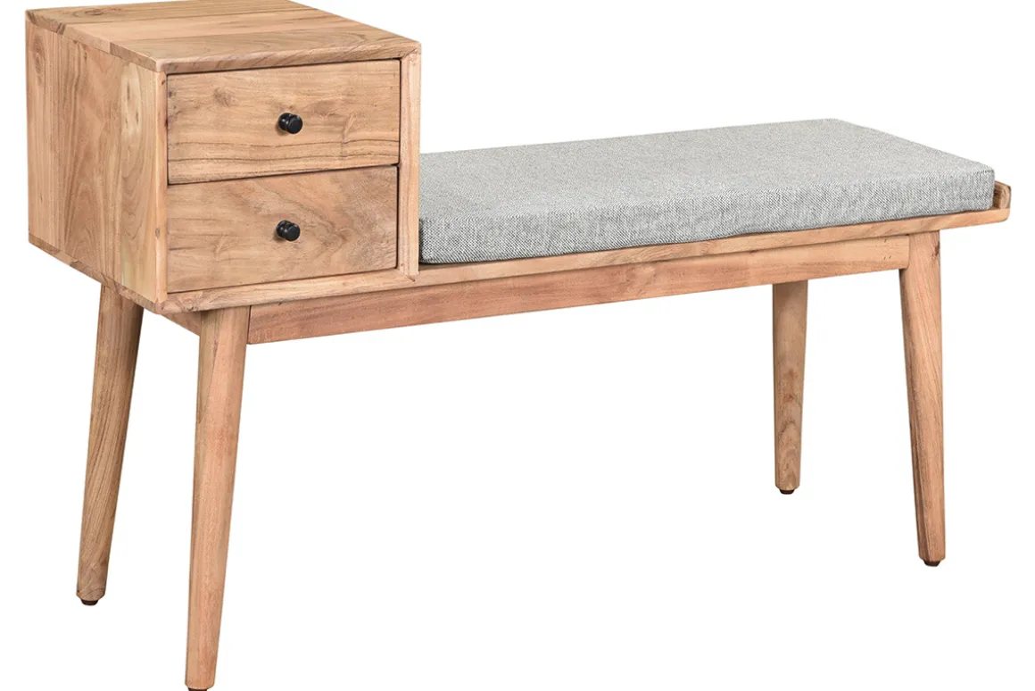 Miliboo Banc|Meuble D'entrée-Banc d'entrée avec rangements 2 tiroirs en bois clair massif L110 cm ALTY