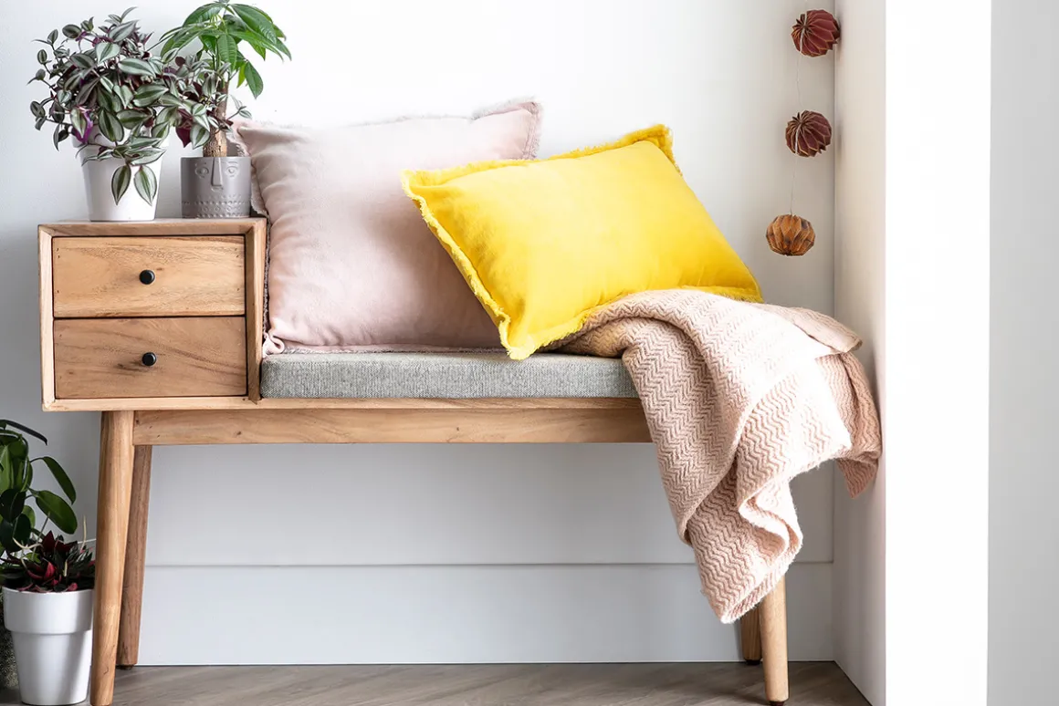 Miliboo Banc|Meuble D'entrée-Banc d'entrée avec rangements 2 tiroirs en bois clair massif L110 cm ALTY