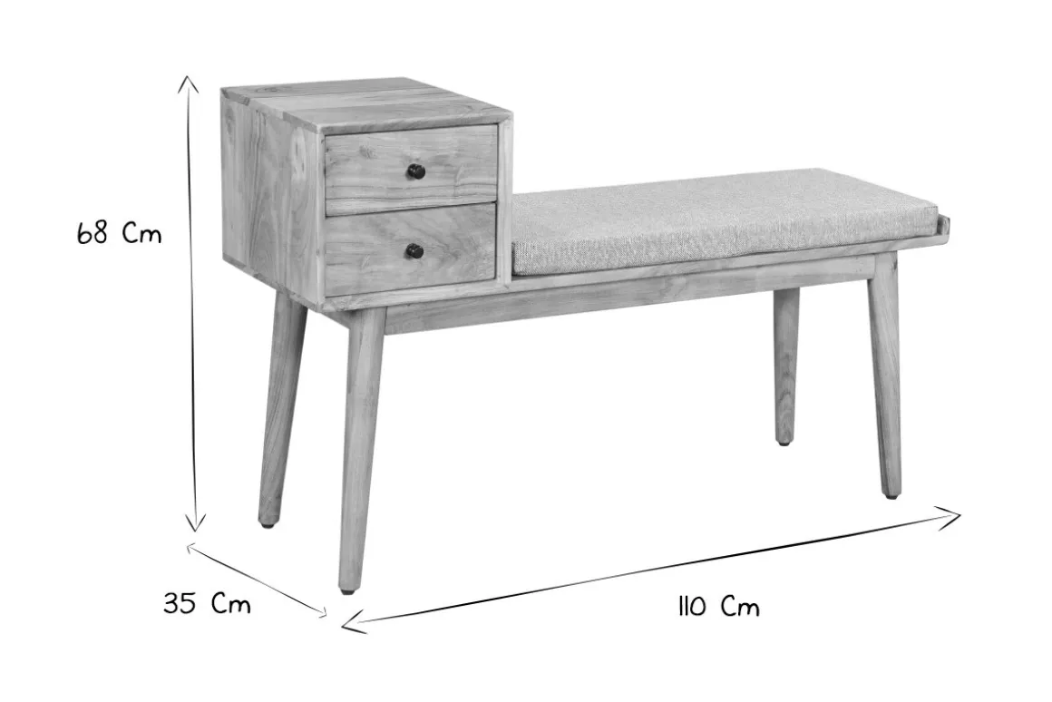 Miliboo Banc|Meuble D'entrée-Banc d'entrée avec rangements 2 tiroirs en bois clair massif L110 cm ALTY