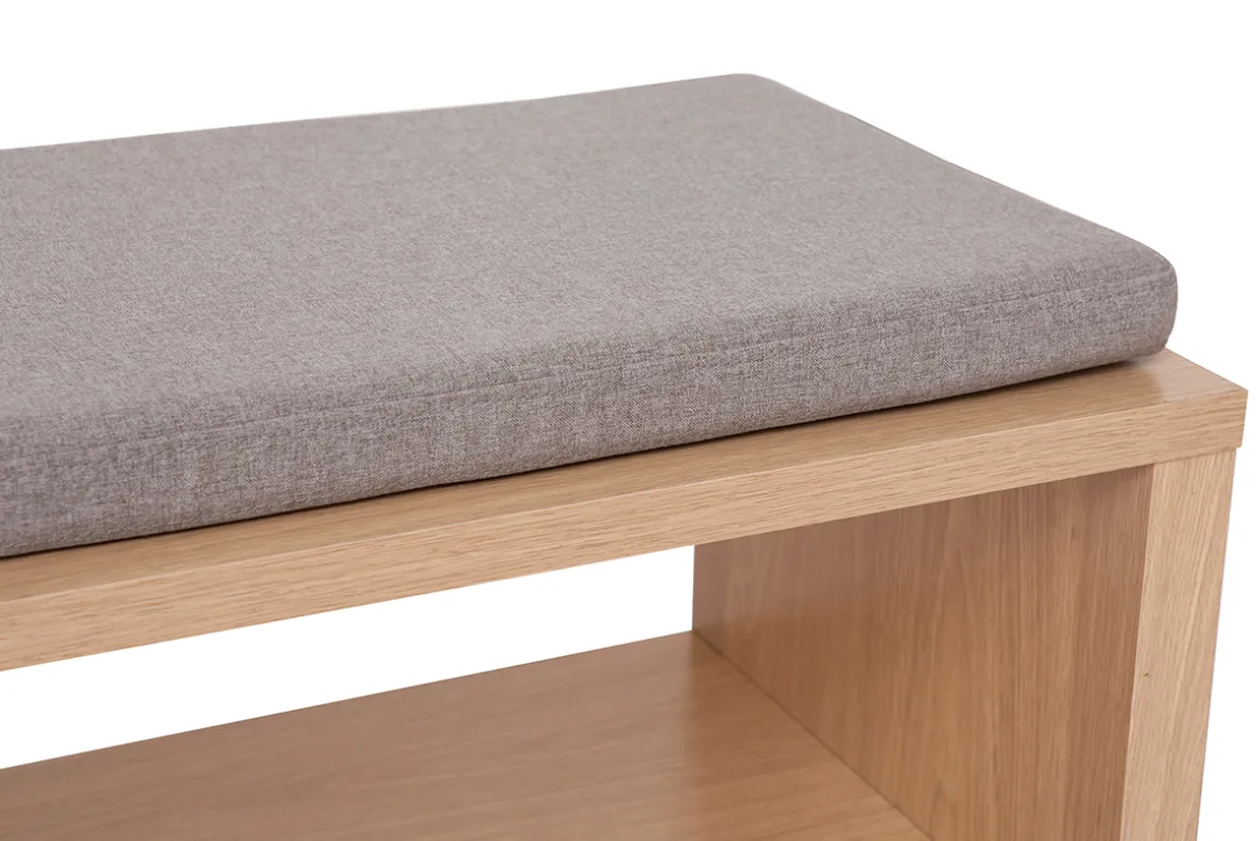 Miliboo Chaise En Bois|Banc-Banc d'entrée avec rangement finition bois clair chêne avec coussin banquette grège L100 cm GUMBY