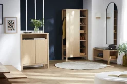 Miliboo Chaise En Bois|Banc-Banc d'entrée avec rangement finition bois clair chêne avec coussin banquette grège L100 cm GUMBY