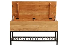 Miliboo Banc|Meuble D'entrée-Banc d'entrée industriel avec coffre de rangement en bois massif et métal noir L100 cm SORG