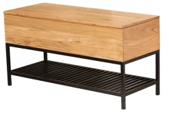 Miliboo Banc|Meuble D'entrée-Banc d'entrée industriel avec coffre de rangement en bois massif et métal noir L100 cm SORG