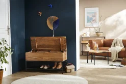 Miliboo Banc|Meuble D'entrée-Banc d'entrée industriel avec coffre de rangement en bois massif et métal noir L100 cm SORG