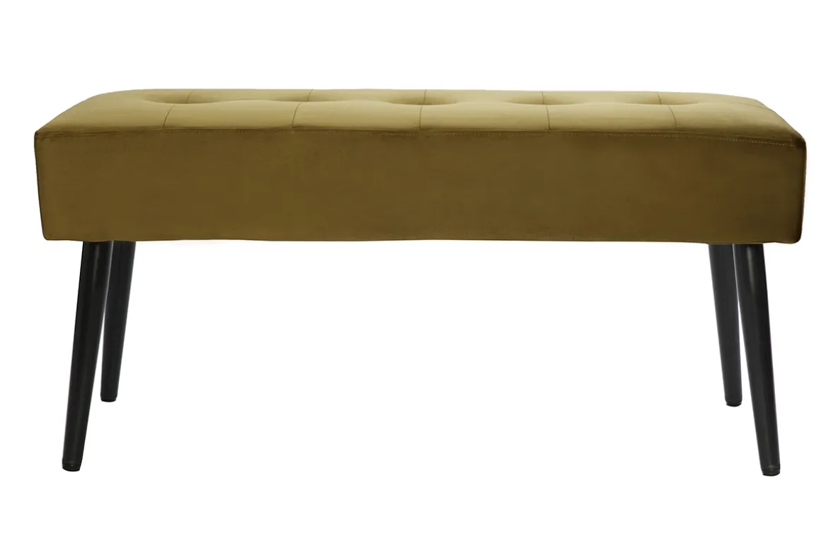Miliboo Banc|Meuble D'entrée-Banc design capitonné en tissu velours bronze et métal noir L96 cm GUESTA