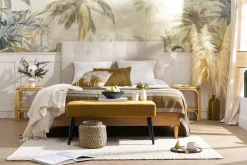 Miliboo Banc|Meuble D'entrée-Banc design capitonné en tissu velours bronze et métal noir L96 cm GUESTA