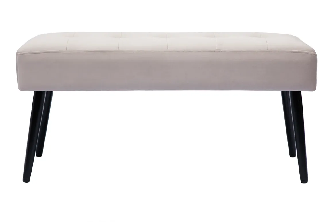 Miliboo Banc|Meuble D'entrée-Banc design capitonné en tissu velours taupe et métal noir L96 cm GUESTA