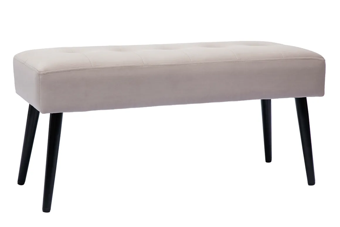 Miliboo Banc|Meuble D'entrée-Banc design capitonné en tissu velours taupe et métal noir L96 cm GUESTA