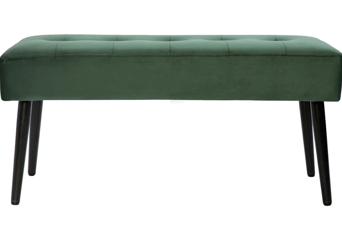 Miliboo Banc|Meuble D'entrée-Banc design capitonné en tissu velours vert foncé et métal noir L96 cm GUESTA