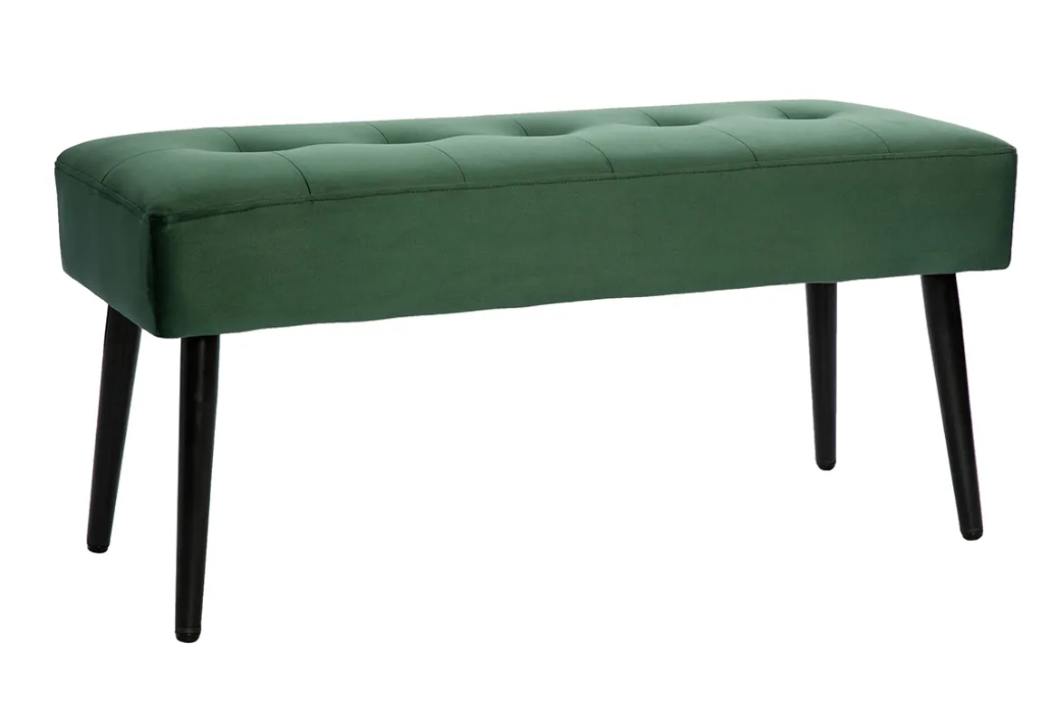 Miliboo Banc|Meuble D'entrée-Banc design capitonné en tissu velours vert foncé et métal noir L96 cm GUESTA