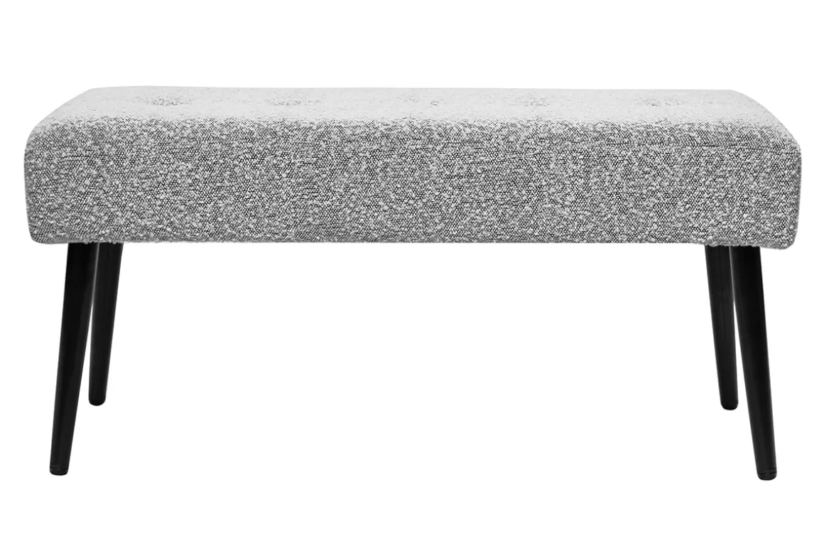 Miliboo Banc|Bout De Lit-Banc design capitonné en tissu effet laine bouclée gris chiné et métal noir L96 cm GUESTA