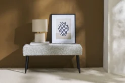 Miliboo Banc|Bout De Lit-Banc design capitonné en tissu effet laine bouclée gris chiné et métal noir L96 cm GUESTA