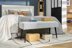 Miliboo Banc|Bout De Lit-Banc design capitonné en tissu effet laine bouclée gris chiné et métal noir L96 cm GUESTA