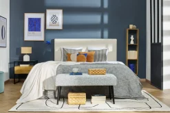 Miliboo Banc|Bout De Lit-Banc design capitonné en tissu effet laine bouclée gris chiné et métal noir L96 cm GUESTA