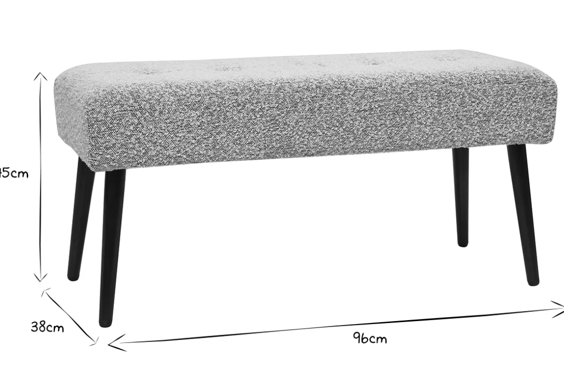 Miliboo Banc|Bout De Lit-Banc design capitonné en tissu effet laine bouclée gris chiné et métal noir L96 cm GUESTA