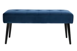 Miliboo Banc|Meuble D'entrée-Banc design capitonné en tissu velours bleu nuit et métal noir L96 cm GUESTA