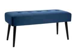 Miliboo Banc|Meuble D'entrée-Banc design capitonné en tissu velours bleu nuit et métal noir L96 cm GUESTA