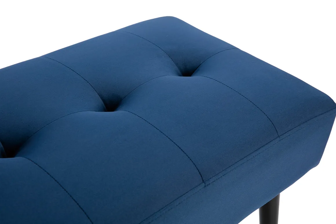 Miliboo Banc|Meuble D'entrée-Banc design capitonné en tissu velours bleu nuit et métal noir L96 cm GUESTA