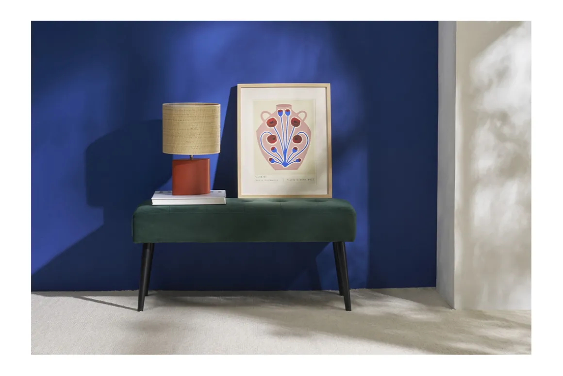 Miliboo Bout De Lit-Banc design capitonné en velours terre brûlée et métal noir L95 cm GUESTA