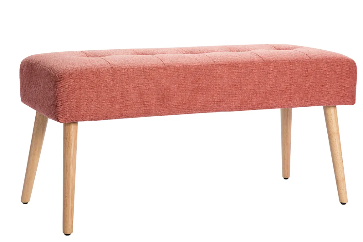 Miliboo Banc|Meuble D'entrée-Banc scandinave capitonné en tissu effet velours texturé terracotta et bois clair L96 cm GUESTA