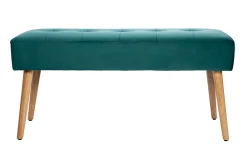 Miliboo Banc|Meuble D'entrée-Banc scandinave capitonné en tissu velours bleu pétrole et bois clair L96 cm GUESTA