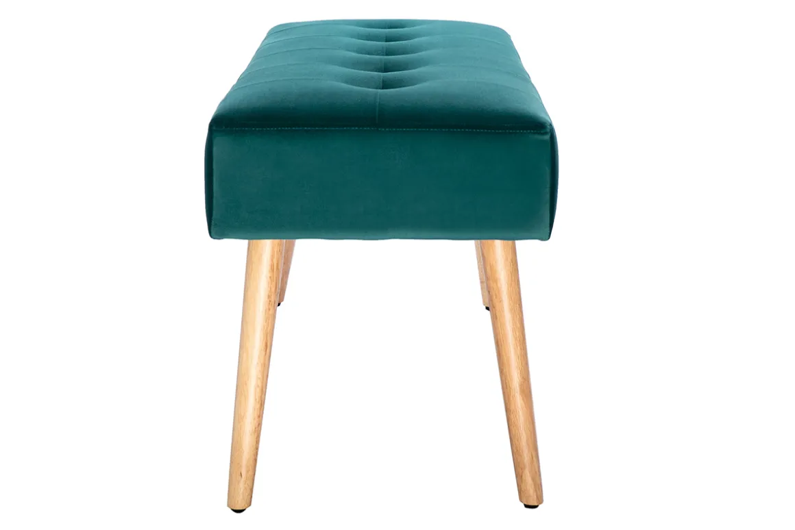 Miliboo Banc|Meuble D'entrée-Banc scandinave capitonné en tissu velours bleu pétrole et bois clair L96 cm GUESTA