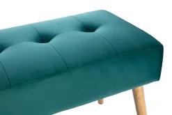 Miliboo Banc|Meuble D'entrée-Banc scandinave capitonné en tissu velours bleu pétrole et bois clair L96 cm GUESTA